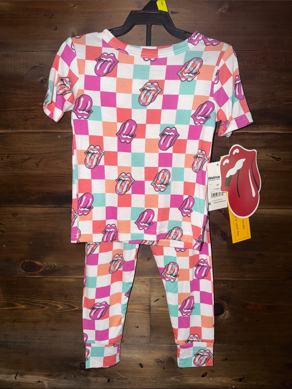 Rolling Stones Pink Mint and Coral Checkered Toddler pajamas